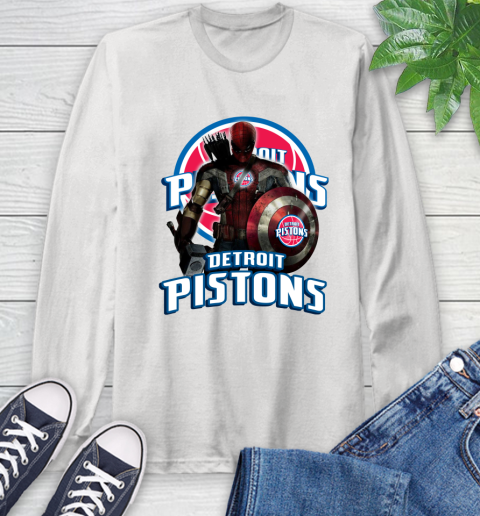 Detroit Pistons NBA Basketball Captain America Thor Spider Man Hawkeye Avengers Long Sleeve T-Shirt