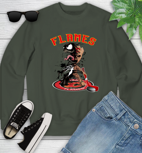 NHL Calgary Flames Hockey Venom Groot Guardians Of The Galaxy Youth Sweatshirt 10