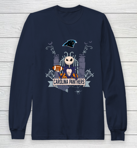 NFL Carolina Panthers Football Jack Skellington Halloween Long Sleeve T-Shirt 2