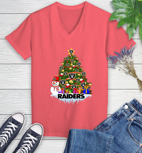 Oakland Raiders Merry Christmas NFL Football Sports Women's V-Neck T-Shirt 6