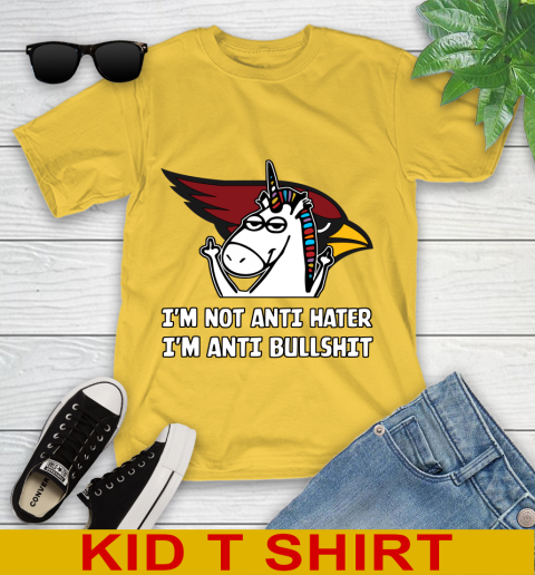 Arizona Cardinals NFL Football Unicorn I'm Not Anti Hater I'm Anti Bullshit Youth T-Shirt 8