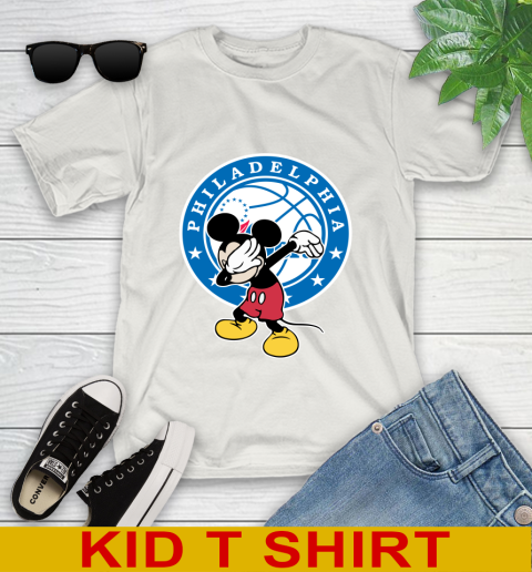 Philadelphia 76ers NBA Basketball Dabbing Mickey Disney Sports Youth T-Shirt 12
