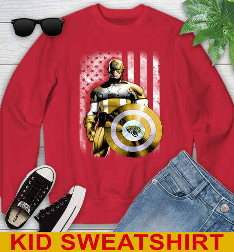 Jacksonville Jaguars NFL Football Captain America Marvel Avengers American Flag Shirt Youth Sweatshirt 7