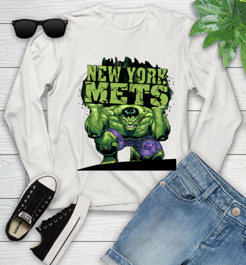 New York Mets MLB Baseball Incredible Hulk Marvel Avengers Sports Youth Long Sleeve 12