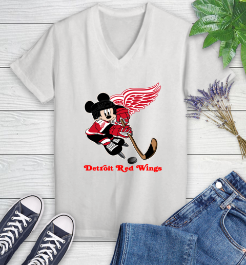 NHL Detroit Red Wings Mickey Mouse Disney Hockey T Shirt Women's V-Neck T-Shirt