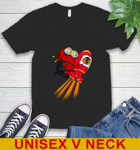 NHL Hockey Chicago Blackhawks Deadpool Minion Marvel Shirt V-Neck T-Shirt
