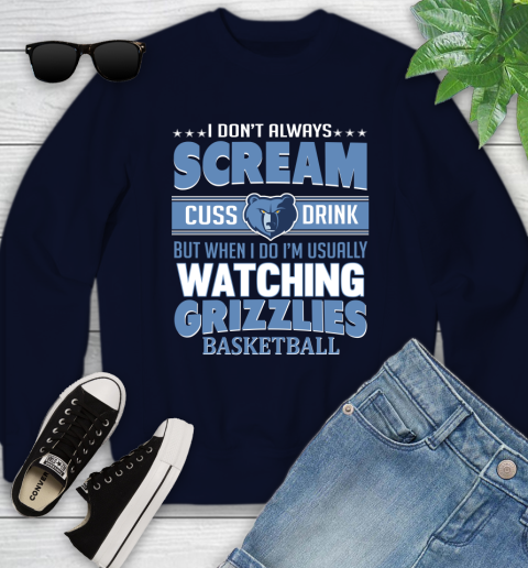 Memphis Grizzlies NBA Basketball I Scream Cuss Drink When I'm Watching My Team Youth Sweatshirt 2