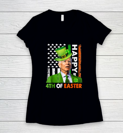 Happy 4th Of Easter Joe Biden St Patricks Day Leprechaun Women's V-Neck T-Shirt