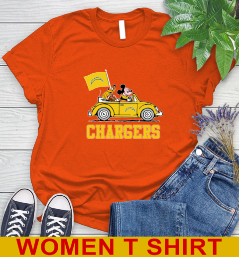 NFL Football Los Angeles Chargers Pluto Mickey Driving Disney Shirt Women's T-Shirt 4