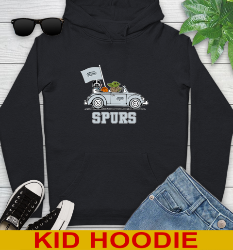 NBA Basketball San Antonio Spurs Darth Vader Baby Yoda Driving Star Wars Shirt Youth Hoodie 2