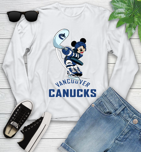NHL Hockey Vancouver Canucks Cheerful Mickey Mouse Shirt Youth Long Sleeve 2