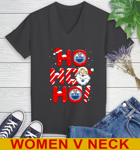 Edmonton Oilers NHL Hockey Ho Ho Ho Santa Claus Merry Christmas Shirt Women's V-Neck T-Shirt 8
