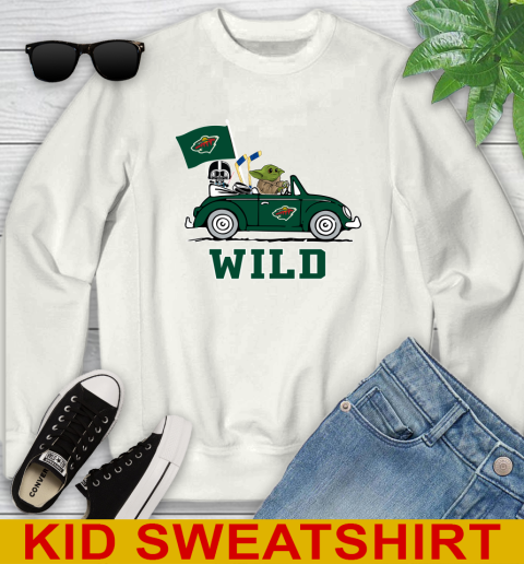 NHL Hockey Minnesota Wild Darth Vader Baby Yoda Driving Star Wars Shirt Youth Sweatshirt