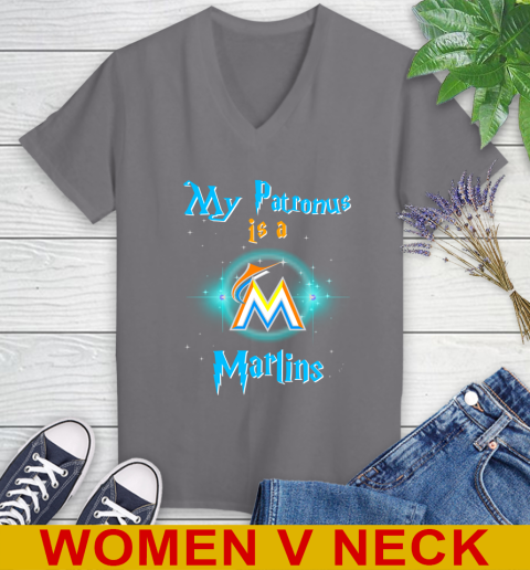 MLB Baseball Harry Potter My Patronus Is A Miami Marlins Women's V-Neck T-Shirt 11