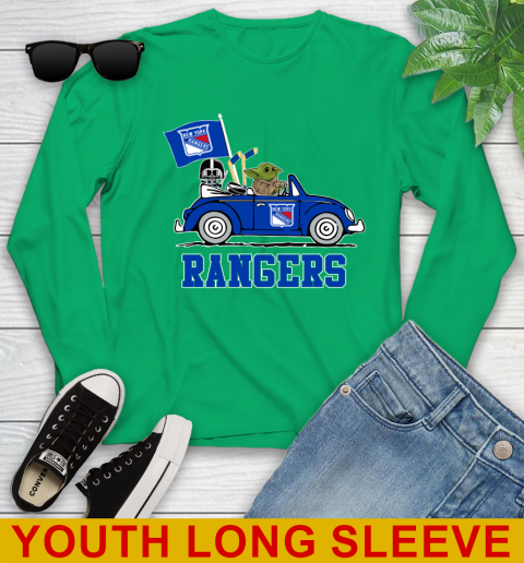 NHL Hockey New York Rangers Darth Vader Baby Yoda Driving Star Wars Shirt Youth Long Sleeve 7