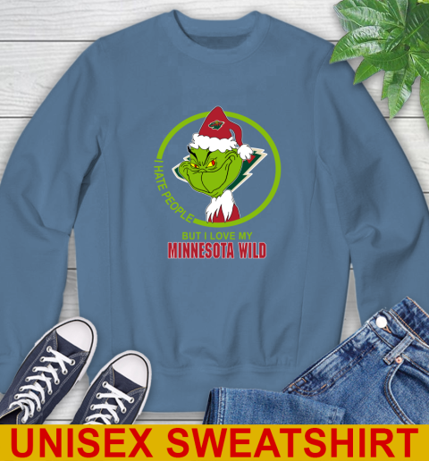 Minnesota Wild NHL Christmas Grinch I Hate People But I Love My Favorite Hockey Team Sweatshirt 8