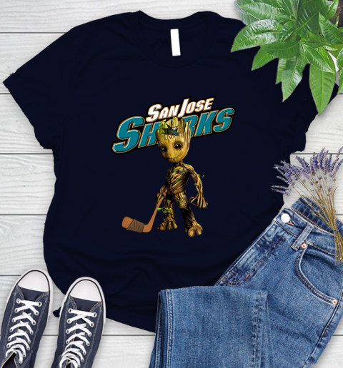 San Jose Sharks NHL Hockey Groot Marvel Guardians Of The Galaxy Women's T-Shirt 3