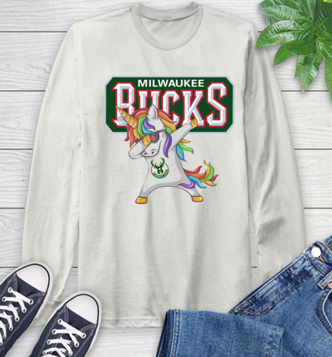 Milwaukee Bucks NBA Basketball Funny Unicorn Dabbing Sports Long Sleeve T-Shirt 12