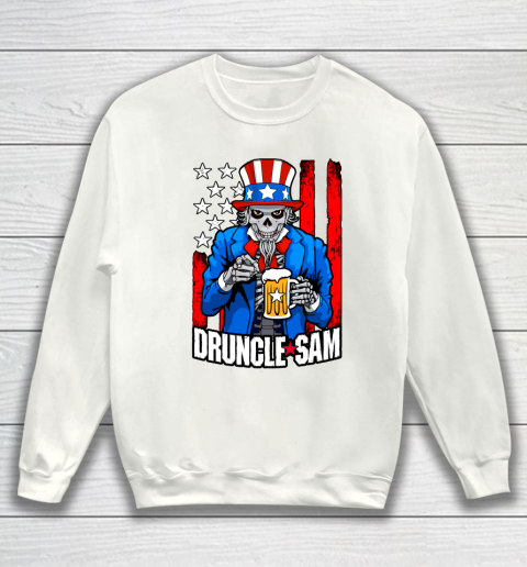 Beer Lover Funny Shirt Druncle Sam Skull Uncle 4th Of July Beer Drinker USA Flag Sweatshirt