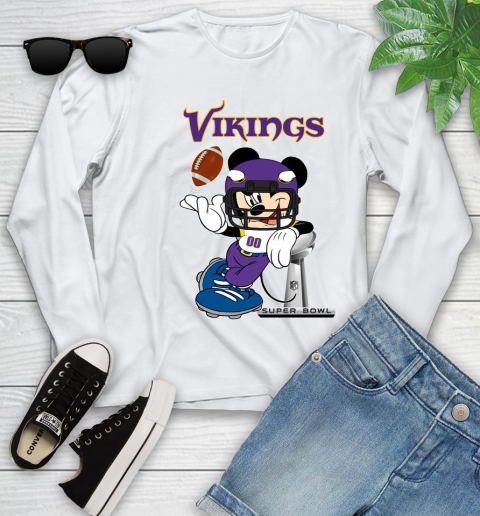 NFL Minnesota Vikings Mickey Mouse Disney Super Bowl Football T Shirt Youth Long Sleeve
