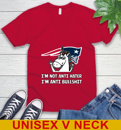 New England Patriots NFL Football Unicorn I'm Not Anti Hater I'm Anti Bullshit V-Neck T-Shirt 7
