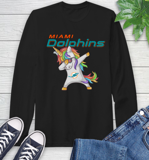 Miami Dolphins NFL Football Funny Unicorn Dabbing Sports Long Sleeve T-Shirt 2