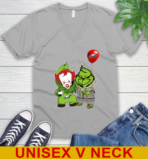 Philadelphia Eagles Baby Pennywise Grinch Christmas NFL Football V-Neck T-Shirt 4