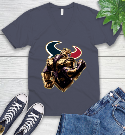 NFL Thanos Avengers Endgame Football Sports Houston Texans V-Neck T-Shirt 8