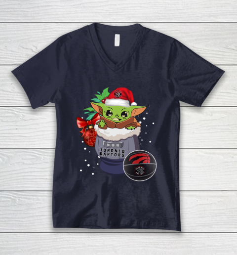 Toronto Raptors Christmas Baby Yoda Star Wars Funny Happy NBA V-Neck T-Shirt 3