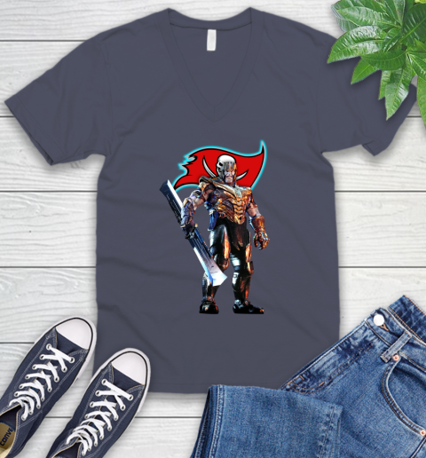 NFL Thanos Gauntlet Avengers Endgame Football Tampa Bay Buccaneers V-Neck T-Shirt 9