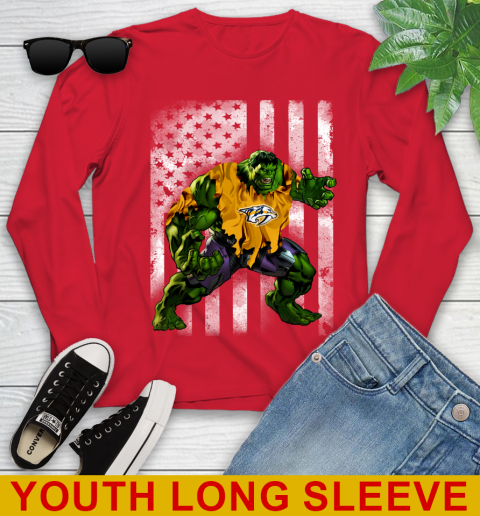 Nashville Predators Hulk Marvel Avengers NHL Hockey American Flag Youth Long Sleeve 11