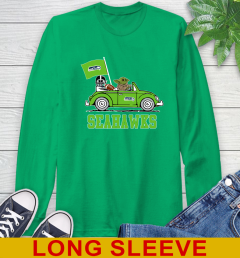 NFL Football Seattle Seahawks Darth Vader Baby Yoda Driving Star Wars Shirt Long Sleeve T-Shirt 7