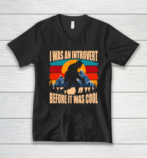 Bigfoot Sasquatch Vintage Retro Sunset Introvert V-Neck T-Shirt