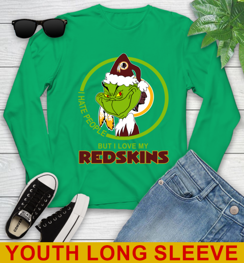 Washington Redskins NFL Christmas Grinch I Hate People But I Love My Favorite Football Team Youth Long Sleeve 7