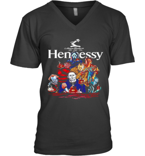 Horror Characters Hennessy Party Happy Halloween V-Neck T-Shirt