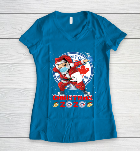 Toronto Blue Jays Funny Santa Claus Dabbing Christmas 2020 MLB Women's V-Neck T-Shirt 5