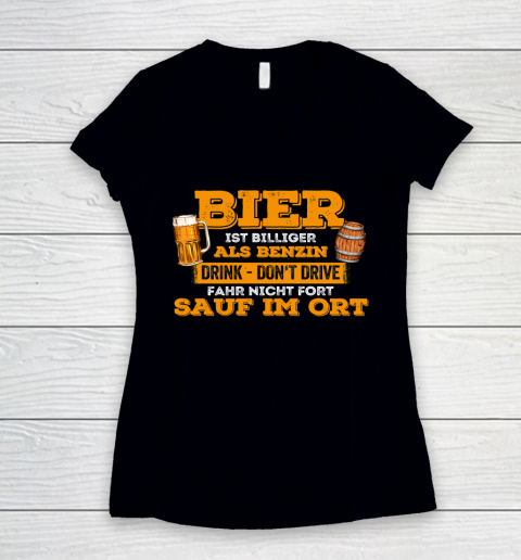 Beer Lover Funny Shirt Beer Cheaper Than Gasoline Drinking Alcohol Drinking Party Women's V-Neck T-Shirt