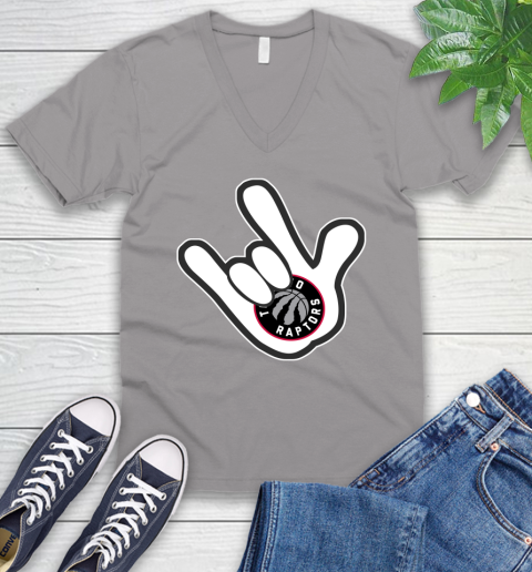 Toronto Raptors NBA Basketball Mickey Rock Hand Disney V-Neck T-Shirt 4