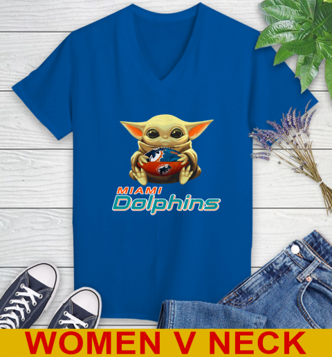 NFL Football Miami Dolphins Baby Yoda Star Wars Shirt Women's V-Neck T-Shirt 11