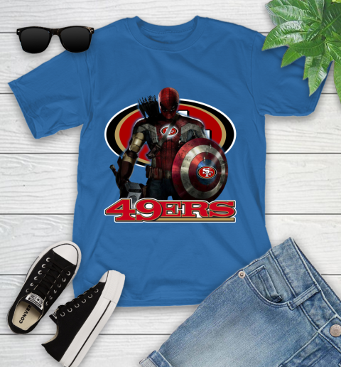 NFL Captain America Thor Spider Man Hawkeye Avengers Endgame Football San Francisco 49ers Youth T-Shirt 9