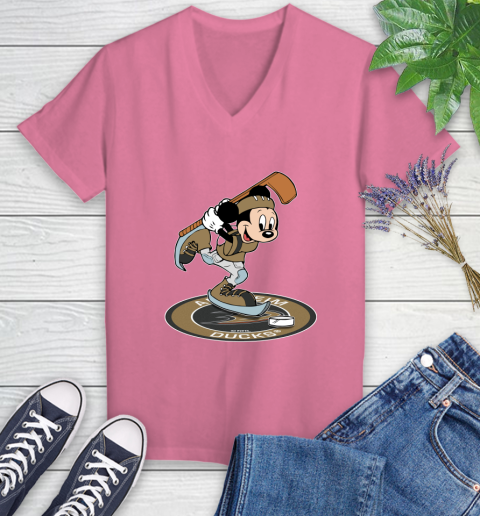 NHL Hockey Anaheim Ducks Cheerful Mickey Disney Shirt Women's V-Neck T-Shirt 11