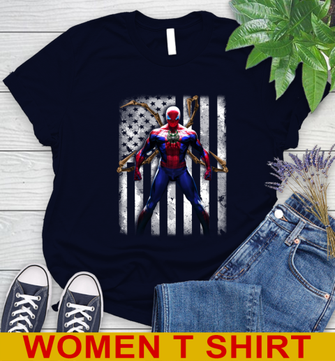 NBA Basketball Milwaukee Bucks Spider Man Avengers Marvel American Flag Shirt Women's T-Shirt - Image 3
