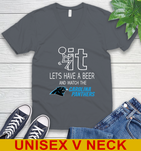 Carolina Panthers Football NFL Let's Have A Beer And Watch Your Team Sports V-Neck T-Shirt 4