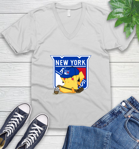 NHL Pikachu Hockey Sports New York Rangers V-Neck T-Shirt