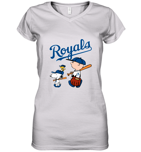 Kansas City Royalslet's Play Baseball Together Snoopy MLB Women's V-Neck T-Shirt