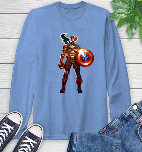 NFL Captain America Marvel Avengers Endgame Football Sports Houston Texans Long Sleeve T-Shirt 11