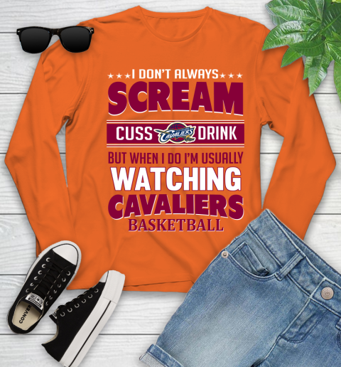 Cleveland Cavaliers NBA Basketball I Scream Cuss Drink When I'm Watching My Team Youth Long Sleeve 3