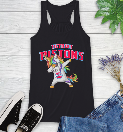 Detroit Pistons NBA Basketball Funny Unicorn Dabbing Sports Racerback Tank 2