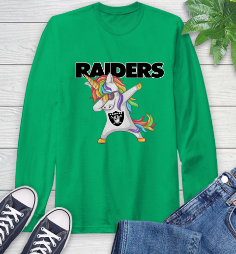 Oakland Raiders NFL Football Funny Unicorn Dabbing Sports Long Sleeve T-Shirt 7