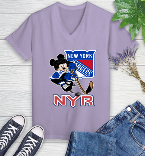 NHL New York Rangers Mickey Mouse Disney Hockey T Shirt Women's V-Neck T-Shirt 14